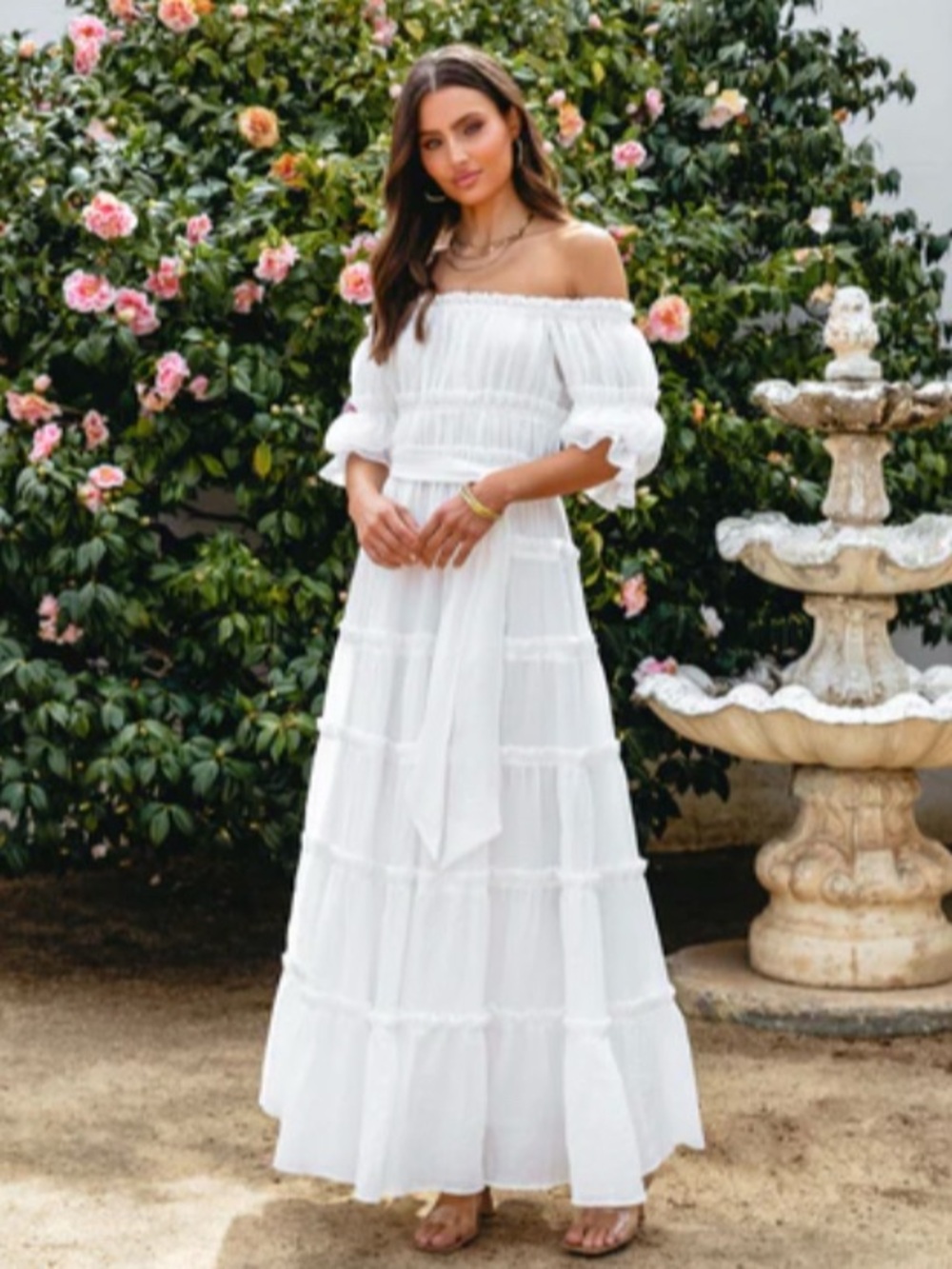 Skylar Rose White Puff-Sleeve Maxi Dress